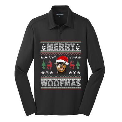 Merry Woofmas Ugly Christmas Rottweiler Xmas Party Cute Gift Silk Touch Performance Long Sleeve Polo