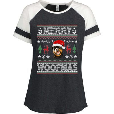 Merry Woofmas Ugly Christmas Rottweiler Xmas Party Cute Gift Enza Ladies Jersey Colorblock Tee