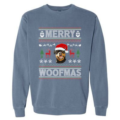 Merry Woofmas Ugly Christmas Rottweiler Xmas Party Cute Gift Garment-Dyed Sweatshirt