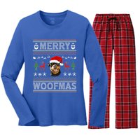 Merry Woofmas Ugly Christmas Rottweiler Xmas Party Cute Gift Women's Long Sleeve Flannel Pajama Set 