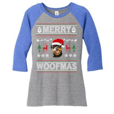 Merry Woofmas Ugly Christmas Rottweiler Xmas Party Cute Gift Women's Tri-Blend 3/4-Sleeve Raglan Shirt