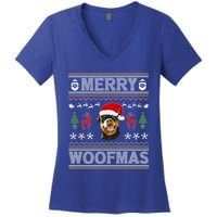 Merry Woofmas Ugly Christmas Rottweiler Xmas Party Cute Gift Women's V-Neck T-Shirt