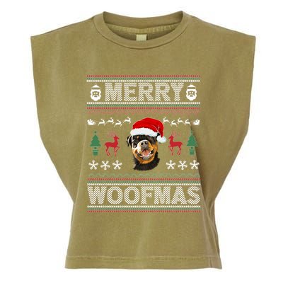 Merry Woofmas Ugly Christmas Rottweiler Xmas Party Cute Gift Garment-Dyed Women's Muscle Tee