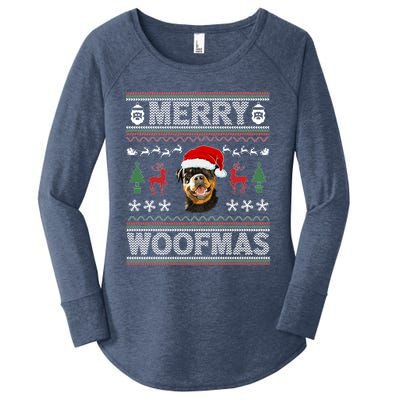 Merry Woofmas Ugly Christmas Rottweiler Xmas Party Cute Gift Women's Perfect Tri Tunic Long Sleeve Shirt