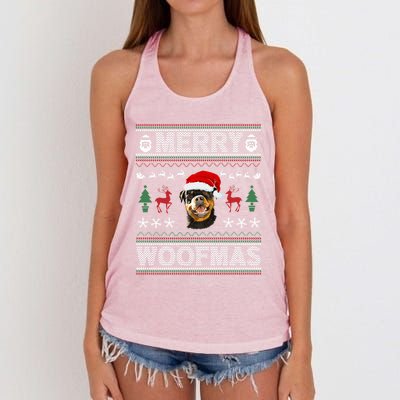 Merry Woofmas Ugly Christmas Rottweiler Xmas Party Cute Gift Women's Knotted Racerback Tank