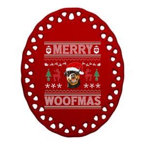 Merry Woofmas Ugly Christmas Rottweiler Xmas Party Cute Gift Ceramic Oval Ornament