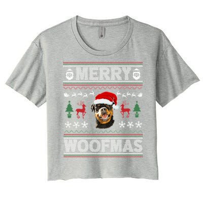 Merry Woofmas Ugly Christmas Rottweiler Xmas Party Cute Gift Women's Crop Top Tee