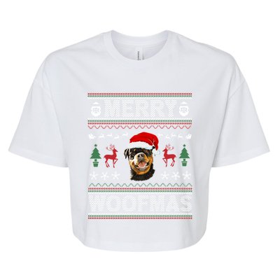 Merry Woofmas Ugly Christmas Rottweiler Xmas Party Cute Gift Bella+Canvas Jersey Crop Tee