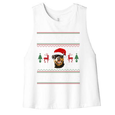 Merry Woofmas Ugly Christmas Rottweiler Xmas Party Cute Gift Women's Racerback Cropped Tank