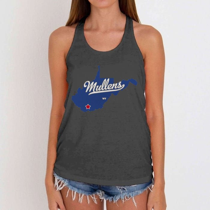 Mullens West Virginia WV Map Women's Knotted Racerback Tank