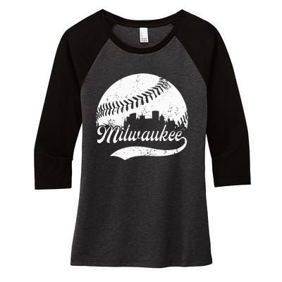 Milwaukee Wisconsin Vintage Skyline Apparel Women's Tri-Blend 3/4-Sleeve Raglan Shirt