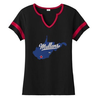 Mullens West Virginia WV Map Ladies Halftime Notch Neck Tee