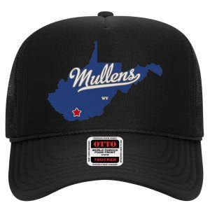 Mullens West Virginia WV Map High Crown Mesh Back Trucker Hat