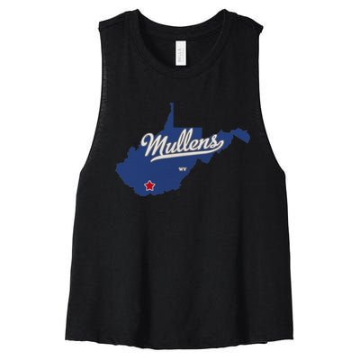 Mullens West Virginia WV Map Women's Racerback Cropped Tank