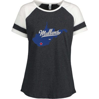 Mullens West Virginia WV Map Enza Ladies Jersey Colorblock Tee