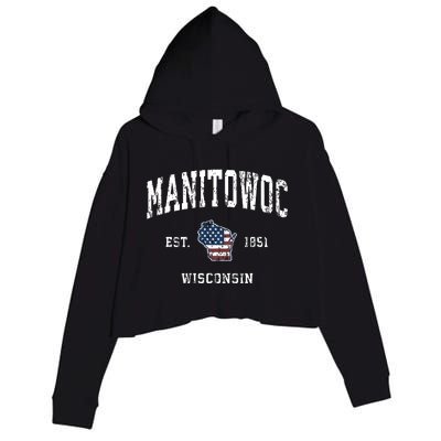 Manitowoc Wisconsin Wi Vintage American Flag Sports Design Crop Fleece Hoodie