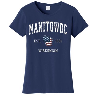 Manitowoc Wisconsin Wi Vintage American Flag Sports Design Women's T-Shirt