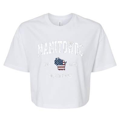 Manitowoc Wisconsin Wi Vintage American Flag Sports Design Bella+Canvas Jersey Crop Tee