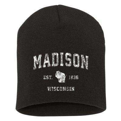 Madison Wisconsin Wi Vintage Athletic Sports Design Short Acrylic Beanie