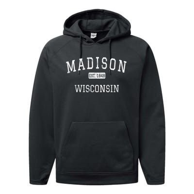 Madison Wisconsin Wi Vintage Performance Fleece Hoodie