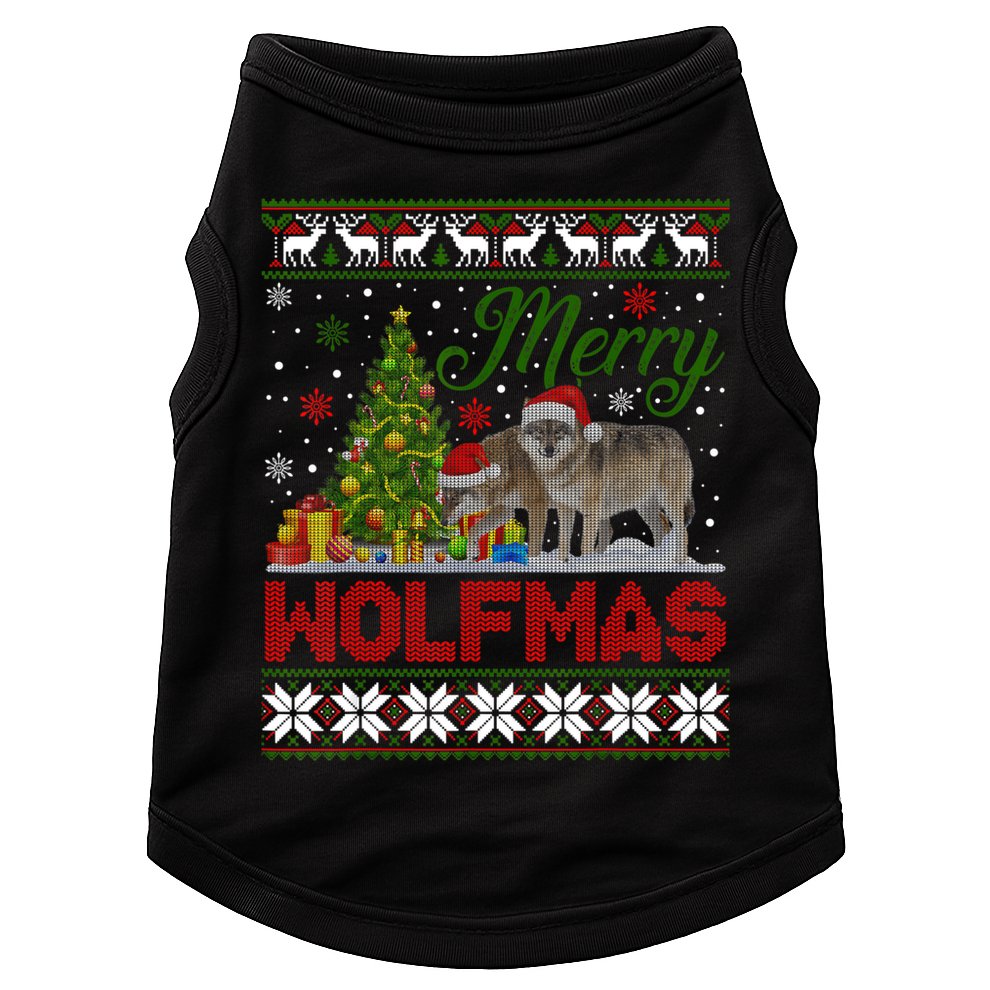 Merry Wolfmas Wolf Christmas Tree Funny Animal Lovers Xmas Doggie Tank