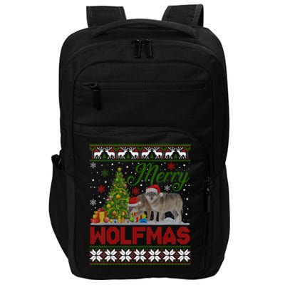 Merry Wolfmas Wolf Christmas Tree Funny Animal Lovers Xmas Impact Tech Backpack