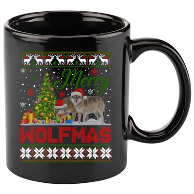 Merry Wolfmas Wolf Christmas Tree Funny Animal Lovers Xmas 11oz C Handle Ceramic Mug