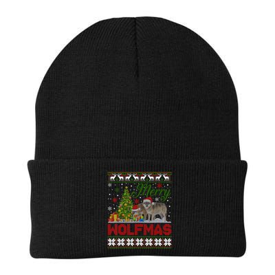 Merry Wolfmas Wolf Christmas Tree Funny Animal Lovers Xmas Beanie