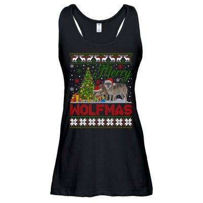 Merry Wolfmas Wolf Christmas Tree Funny Animal Lovers Xmas Ladies Essential Flowy Tank