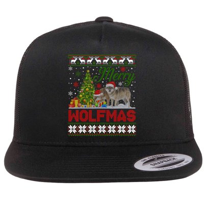 Merry Wolfmas Wolf Christmas Tree Funny Animal Lovers Xmas Flatbill Hat