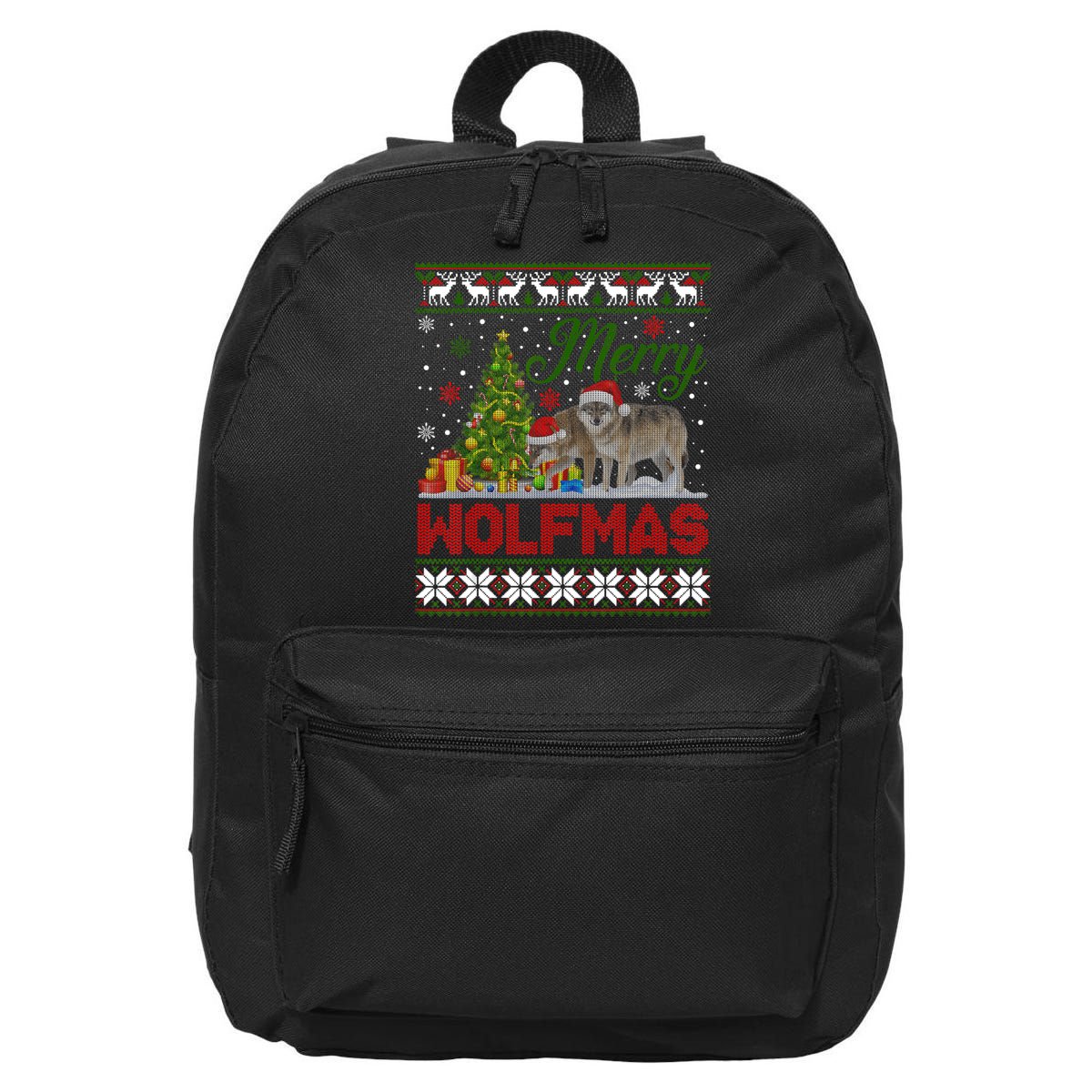 Merry Wolfmas Wolf Christmas Tree Funny Animal Lovers Xmas 16 in Basic Backpack