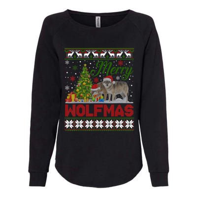 Merry Wolfmas Wolf Christmas Tree Funny Animal Lovers Xmas Womens California Wash Sweatshirt