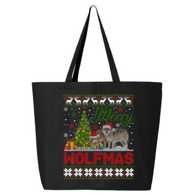 Merry Wolfmas Wolf Christmas Tree Funny Animal Lovers Xmas 25L Jumbo Tote