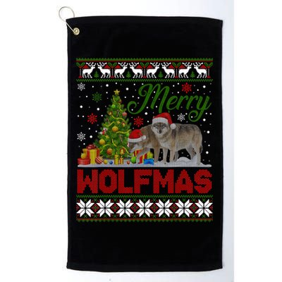 Merry Wolfmas Wolf Christmas Tree Funny Animal Lovers Xmas Golf Towel