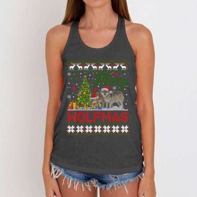 Merry Wolfmas Wolf Christmas Tree Funny Animal Lovers Xmas Women's Knotted Racerback Tank