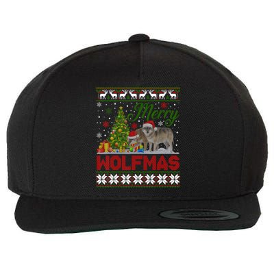 Merry Wolfmas Wolf Christmas Tree Funny Animal Lovers Xmas Wool Snapback Cap