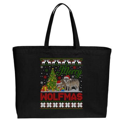 Merry Wolfmas Wolf Christmas Tree Funny Animal Lovers Xmas Cotton Canvas Jumbo Tote