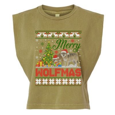 Merry Wolfmas Wolf Christmas Tree Funny Animal Lovers Xmas Garment-Dyed Women's Muscle Tee