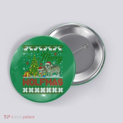 Merry Wolfmas Wolf Christmas Tree Funny Animal Lovers Xmas Button