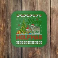 Merry Wolfmas Wolf Christmas Tree Funny Animal Lovers Xmas Coaster