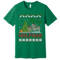 Merry Wolfmas Wolf Christmas Tree Funny Animal Lovers Xmas Premium T-Shirt