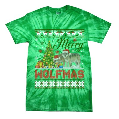 Merry Wolfmas Wolf Christmas Tree Funny Animal Lovers Xmas Tie-Dye T-Shirt