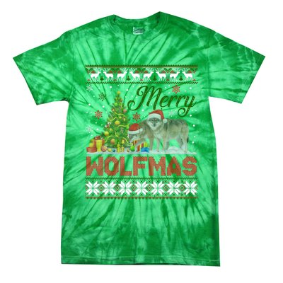 Merry Wolfmas Wolf Christmas Tree Funny Animal Lovers Xmas Tie-Dye T-Shirt