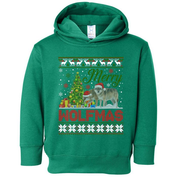 Merry Wolfmas Wolf Christmas Tree Funny Animal Lovers Xmas Toddler Hoodie