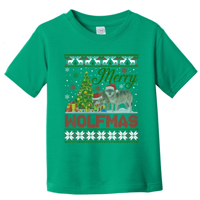 Merry Wolfmas Wolf Christmas Tree Funny Animal Lovers Xmas Toddler T-Shirt