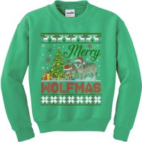 Merry Wolfmas Wolf Christmas Tree Funny Animal Lovers Xmas Kids Sweatshirt