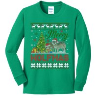 Merry Wolfmas Wolf Christmas Tree Funny Animal Lovers Xmas Kids Long Sleeve Shirt