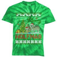 Merry Wolfmas Wolf Christmas Tree Funny Animal Lovers Xmas Kids Tie-Dye T-Shirt