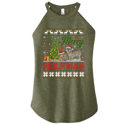 Merry Wolfmas Wolf Christmas Tree Funny Animal Lovers Xmas Women's Perfect Tri Rocker Tank