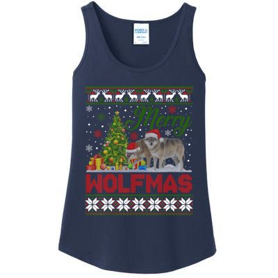 Merry Wolfmas Wolf Christmas Tree Funny Animal Lovers Xmas Ladies Essential Tank